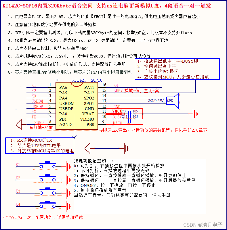 KT142C语音芯片直接焊到我的板子上面，插上usb，但是出不来虚拟U盘怎么办