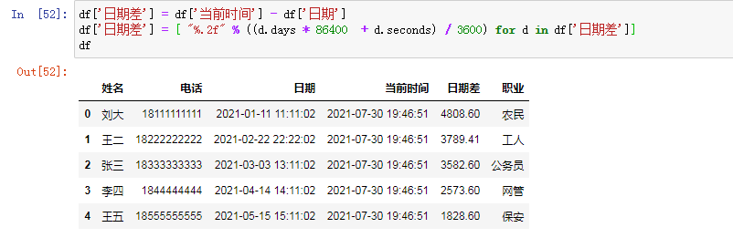 pandas计算excel两列的日期差