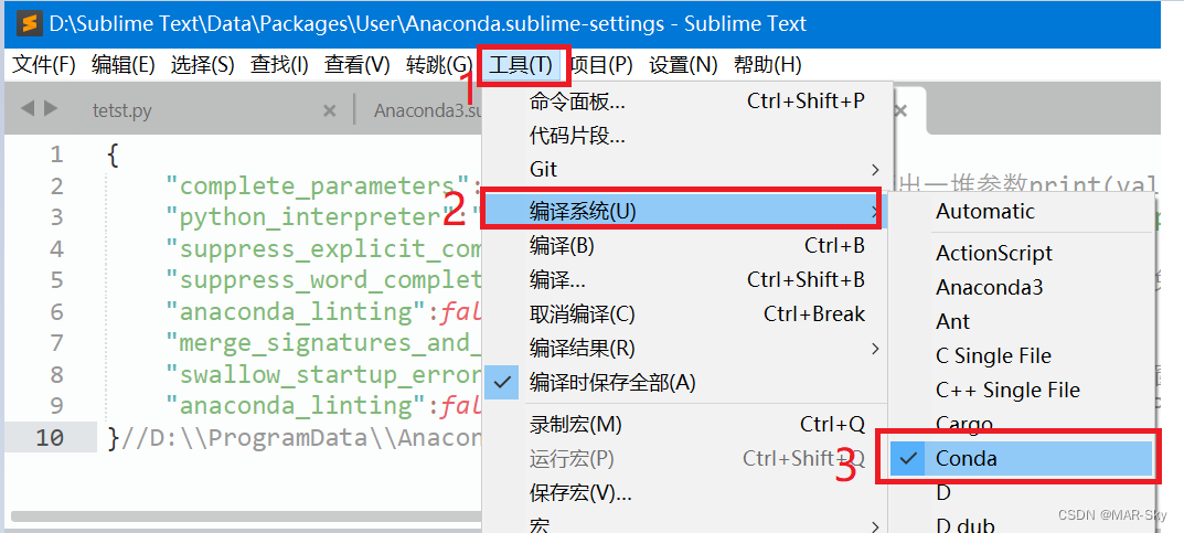 sublimetext3安装和conda与anaconda中的虚拟环境连接