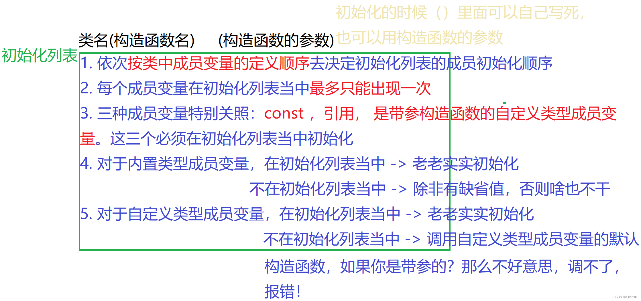 (构造函数的补充1)初始化列表