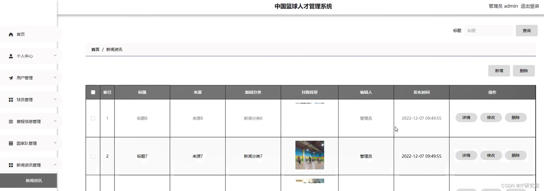 篮球人才管理系统-新闻资讯管理