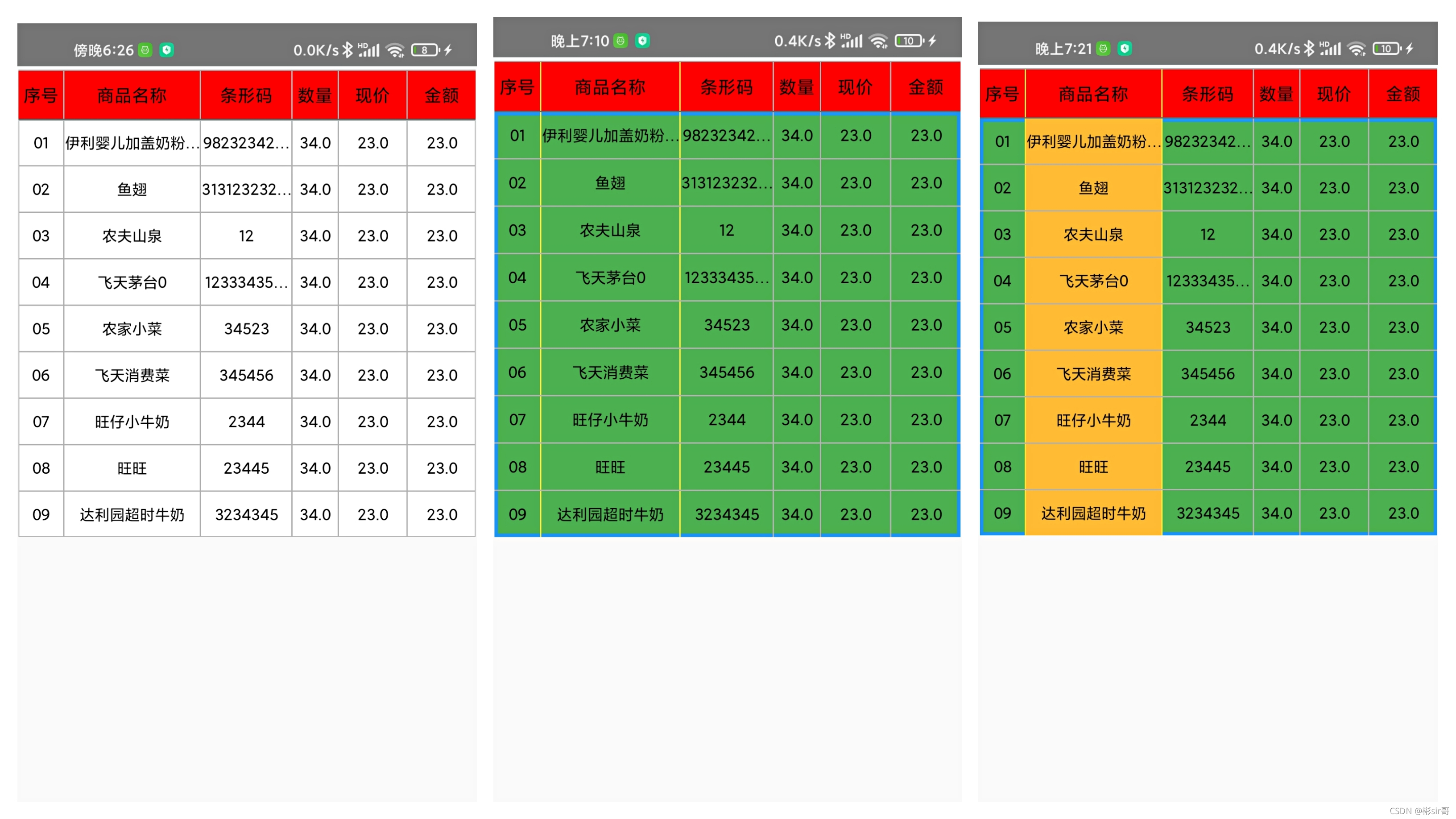 Android ListView实现仿表格功能效果