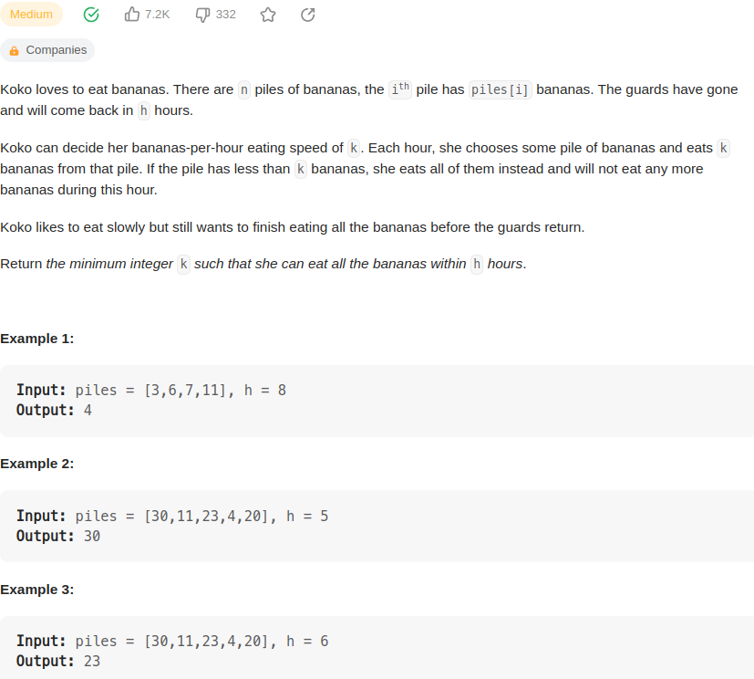 leetcode 875. Koko Eating Bananas（koko吃香蕉）
