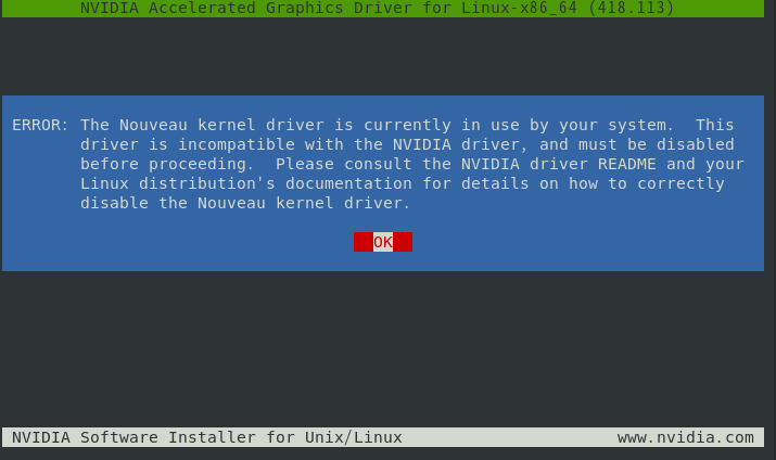 centos8 nvidia error unable to