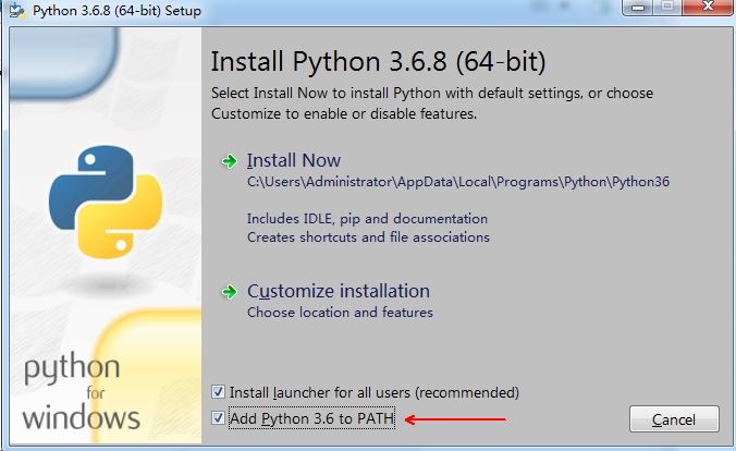 勾选Add Python 3.6 to PATH 选项