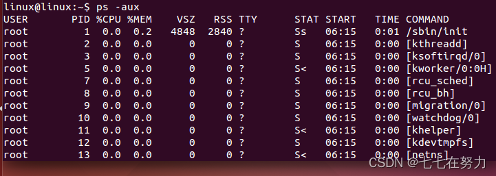 ps -aux命令