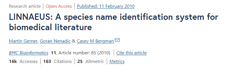 LINNAEUS：生物医学文献的物种名称识别系统