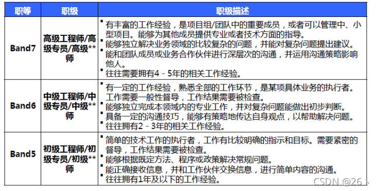 图中的Band6、Band7等于阿里巴巴的P6、P7，每个互联网公司定义级别不同