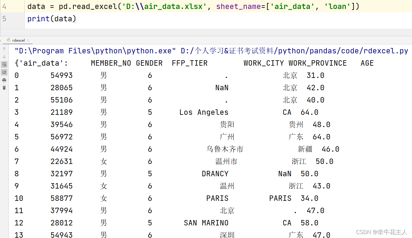 读取excel文件read_excel()--Pandas