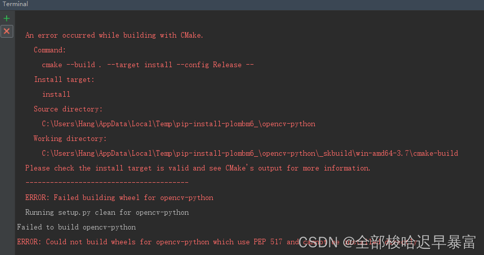 安装opencv时报错：Could not build wheels for opencv-python which use PEP 517 and cannot be installed direc