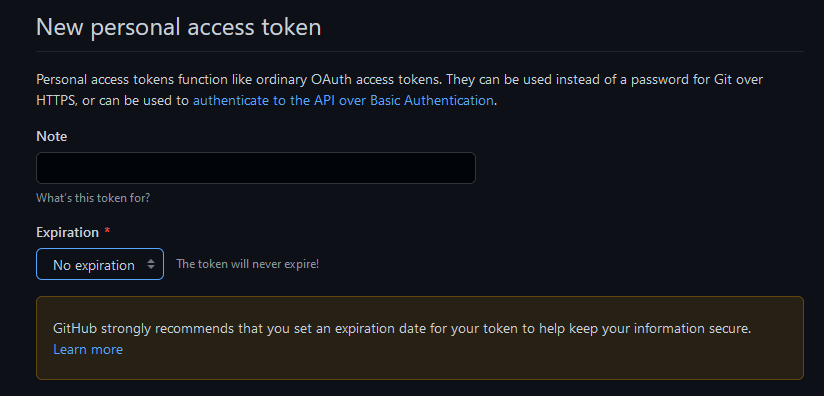 创建新的Personal access tokens