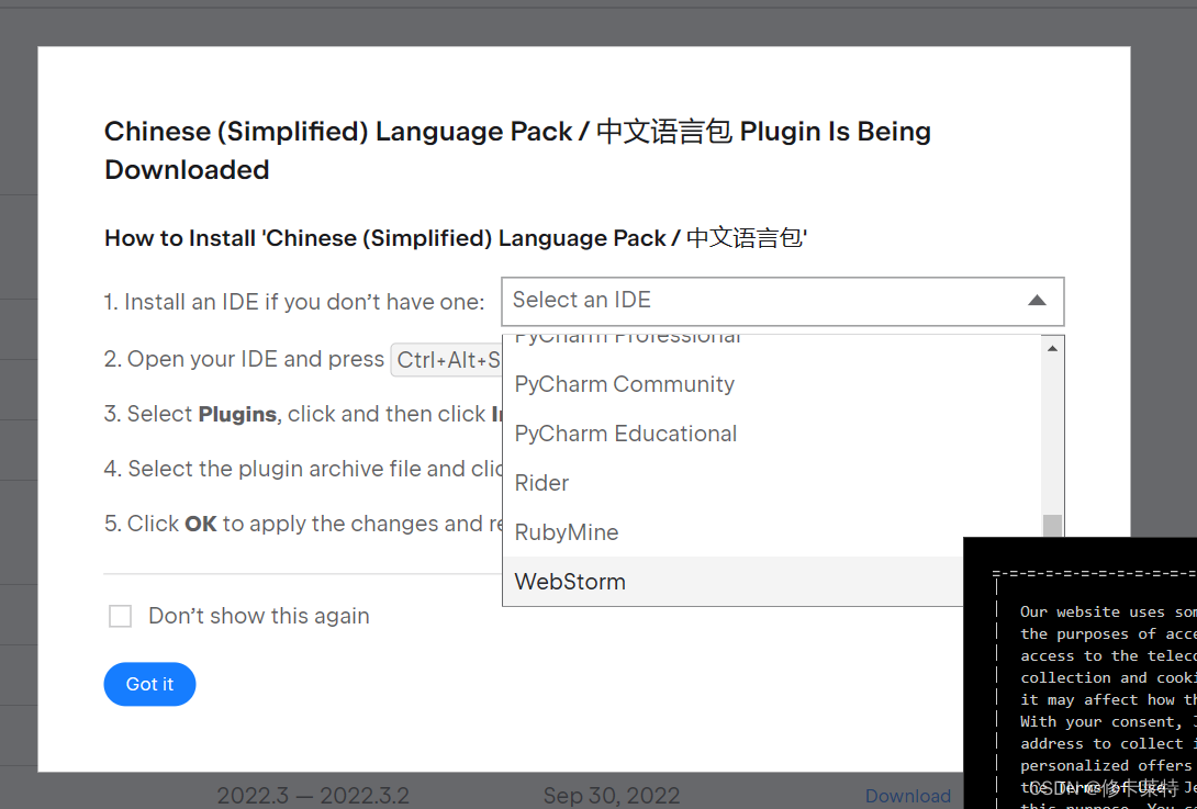 WebStorm设置中文，没有显示安装官方插件来这