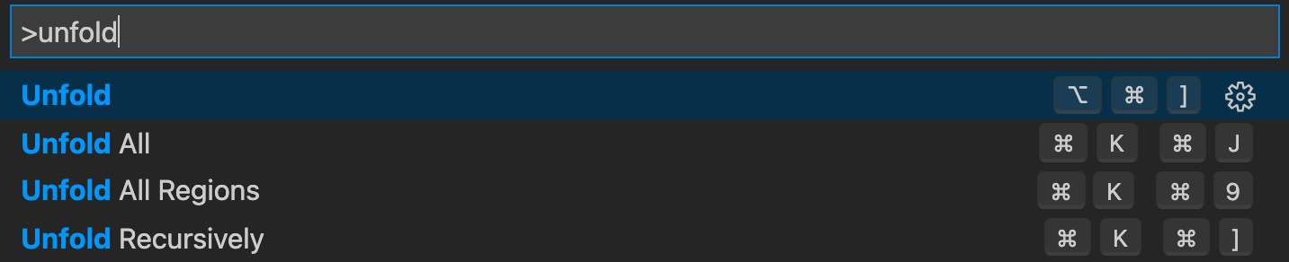 VSCode 折叠展开快捷键 macOS版