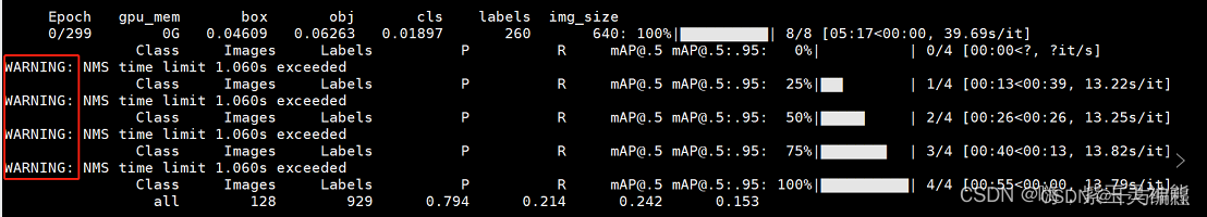 YOLO训练产出warning： NMS time limit 1.060s exceeded原因与解决办法