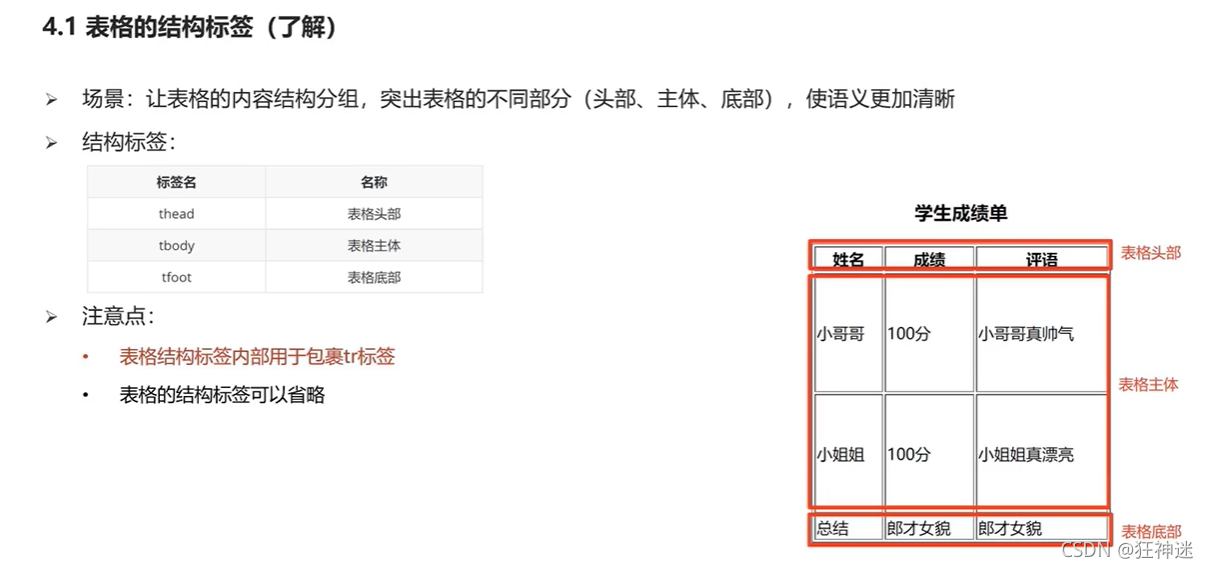 表格的结构标签（了解）