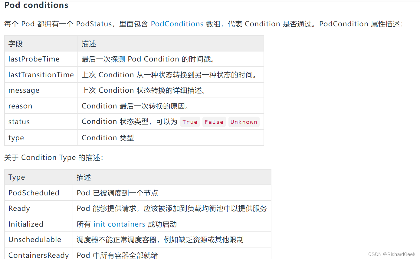 Pod 的 phase 和 conditions 的区别