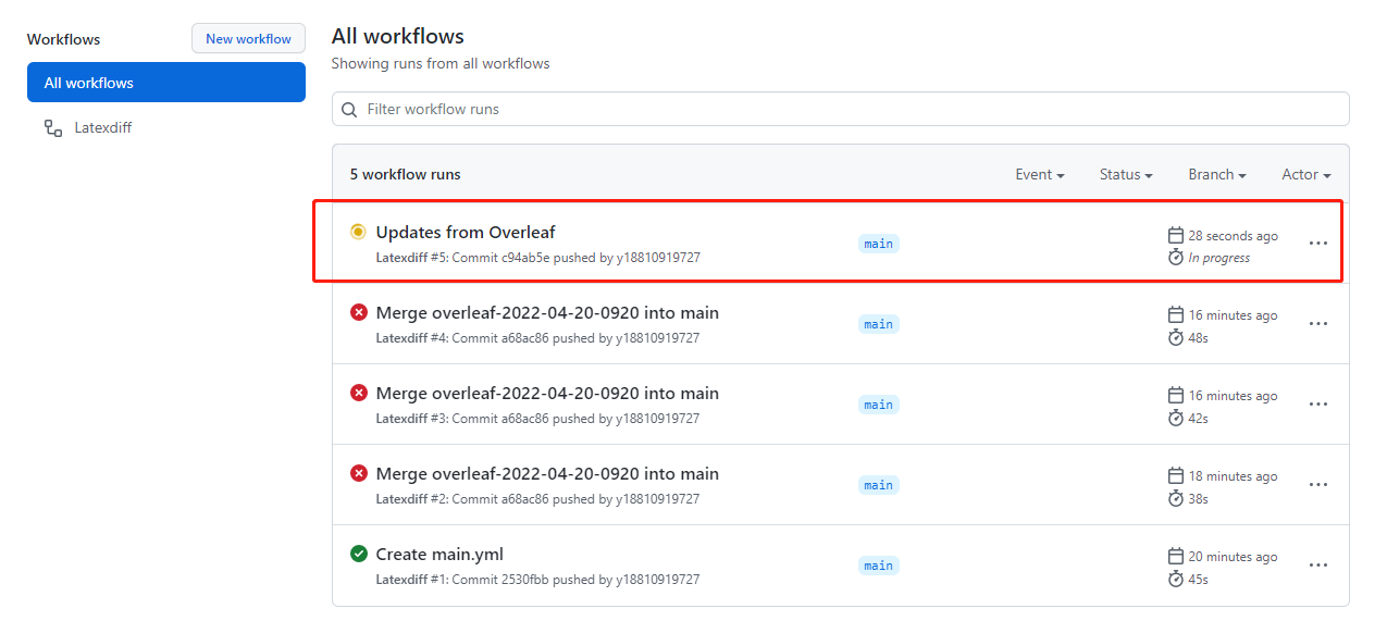 利用Github Action运行latexdiff，在overleaf上自动生成修订文件_overleaf修订CSDN博客