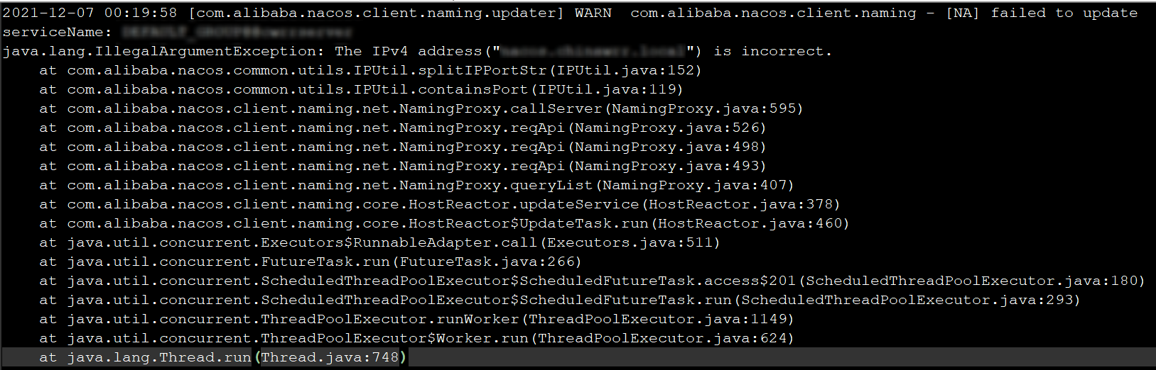 The ipv4 address nacos xxxx local is incorrect in the nacos pits