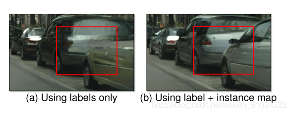 图5:没有实例映射和有实例映射的结果比较。可以看出,添加实例边界信息后,相邻车辆的边界更加清晰。