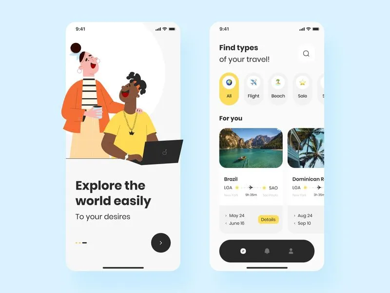 Trip time mobile app screens by Taras Migulko