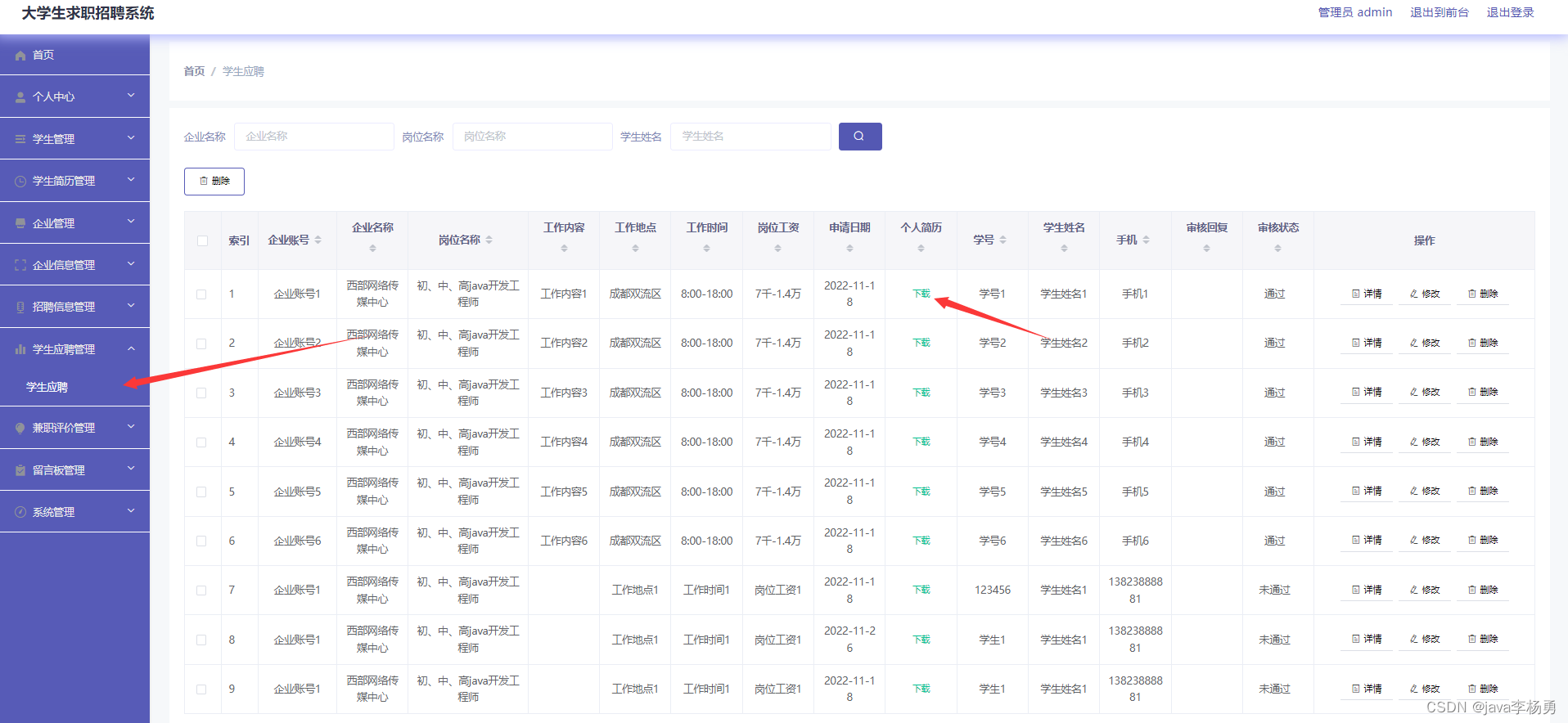 基于JavaSpringmvc+Vue+elementUI大学生求职招聘系统详细设计实现