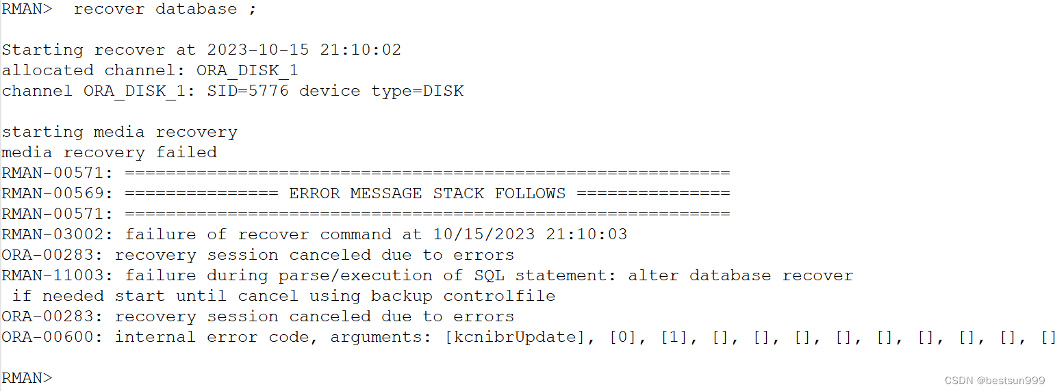 ORA-00600: internal error code, arguments