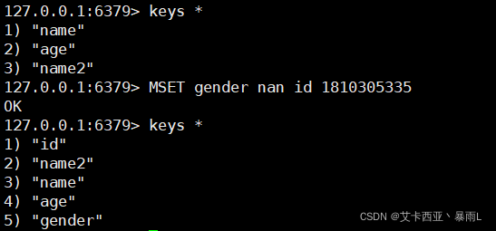 MSET key1 value1[key2 value2..]