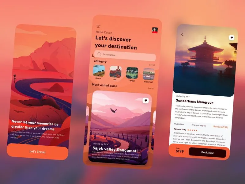 Travel UI exploration - Mobile App by Zesan