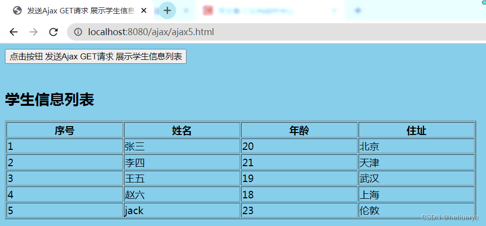 Ajax请求，基于JSON的数据交换 实例