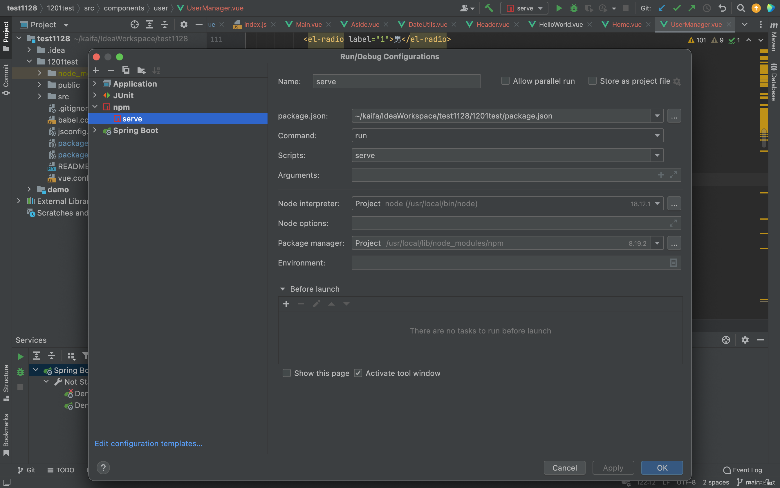 Intellij IDEA 添加启动vue项目入口