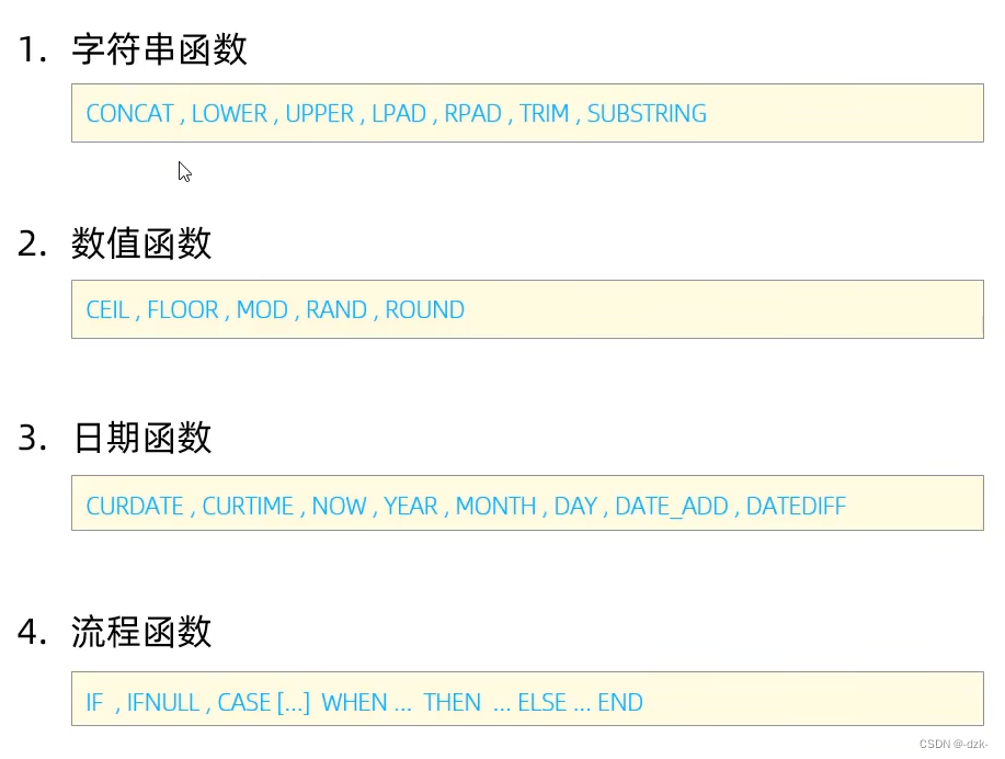 【MySQL入门到精通-黑马程序员】MySQL基础篇-函数