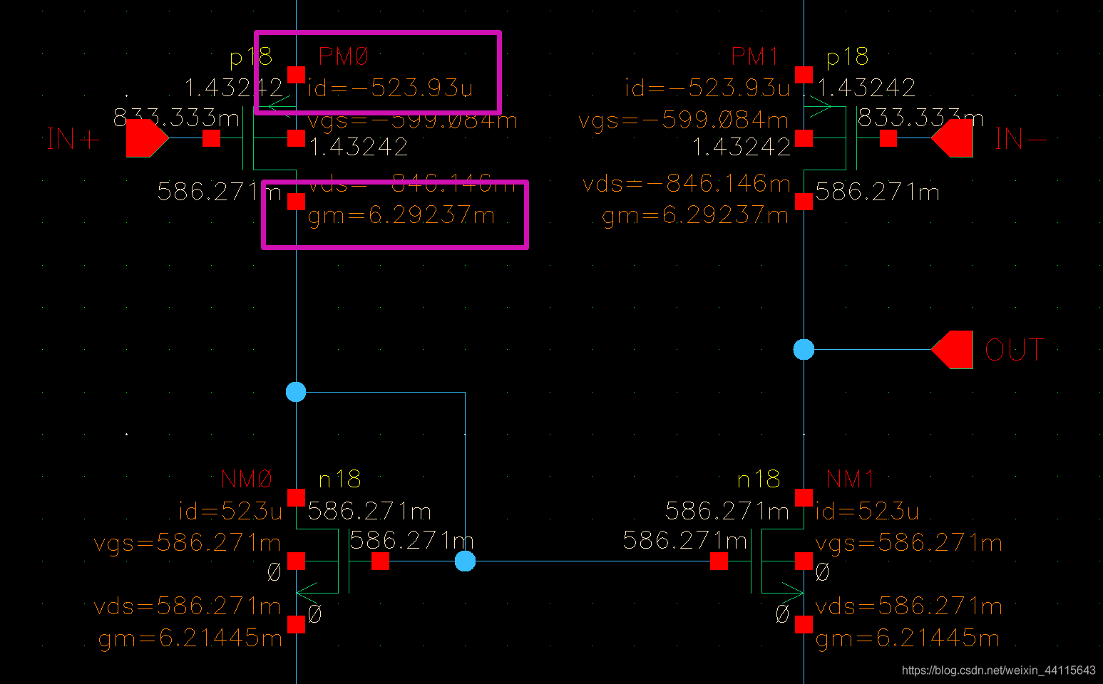 Designed with Cadence Virtuoso IC617 combined with GM / ID method to
