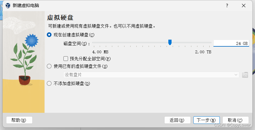 Set the disk space of the virtual hard disk