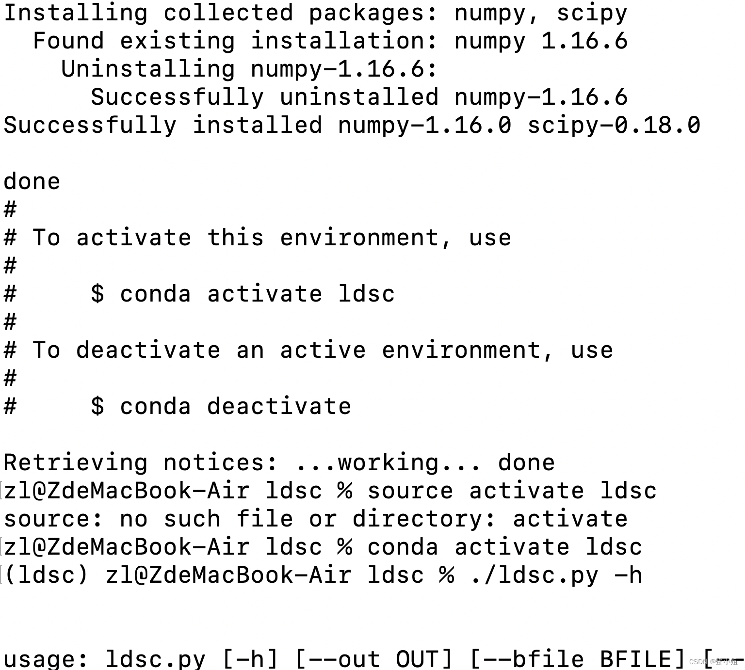 下载、安装ldsc 出现CondaValueError: prefix already exists: /Users/zl/opt/anaconda3/envs/ldsc问题