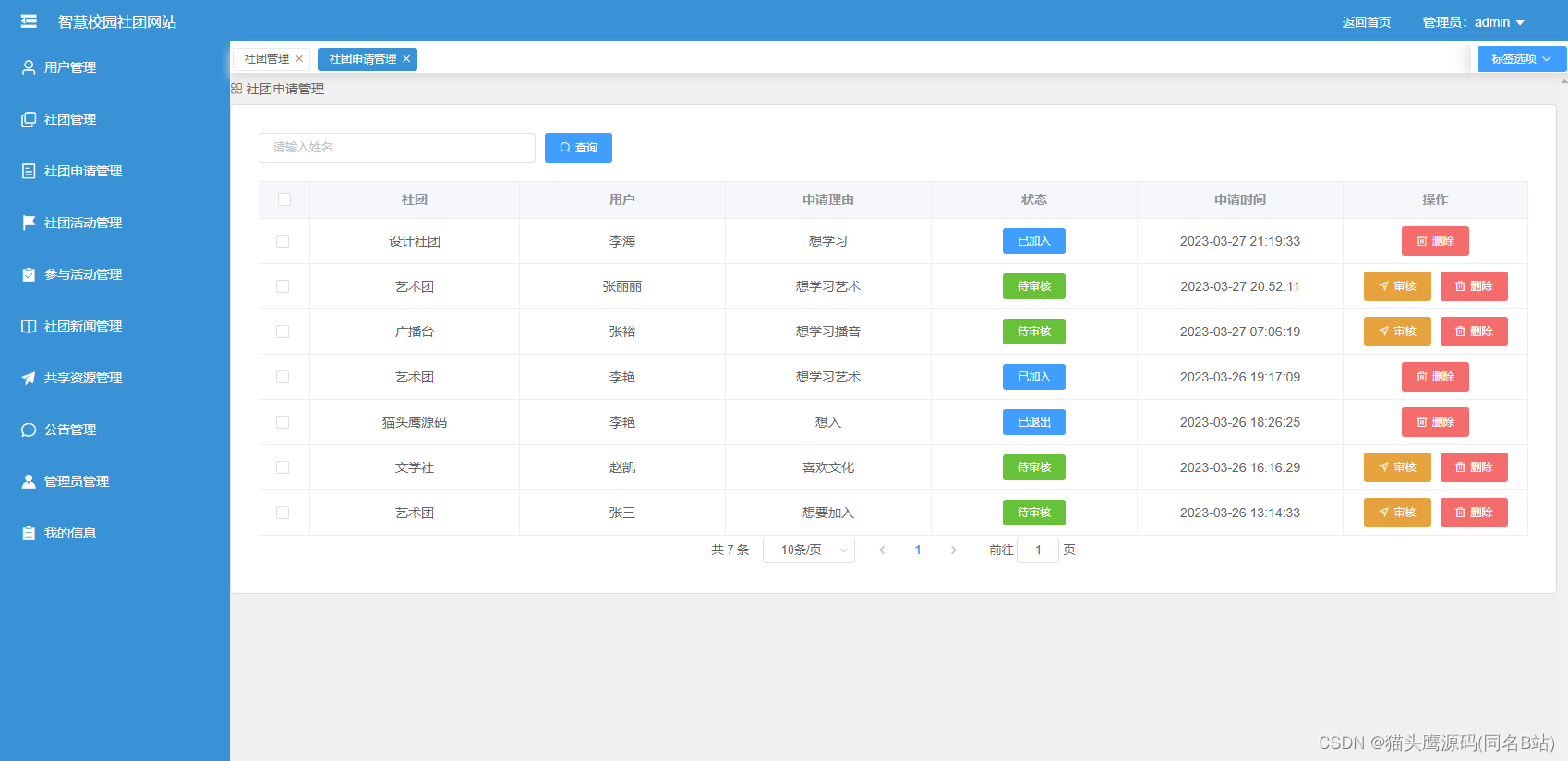 基于springboot+vue的大学社团管理系统(前后端分离)