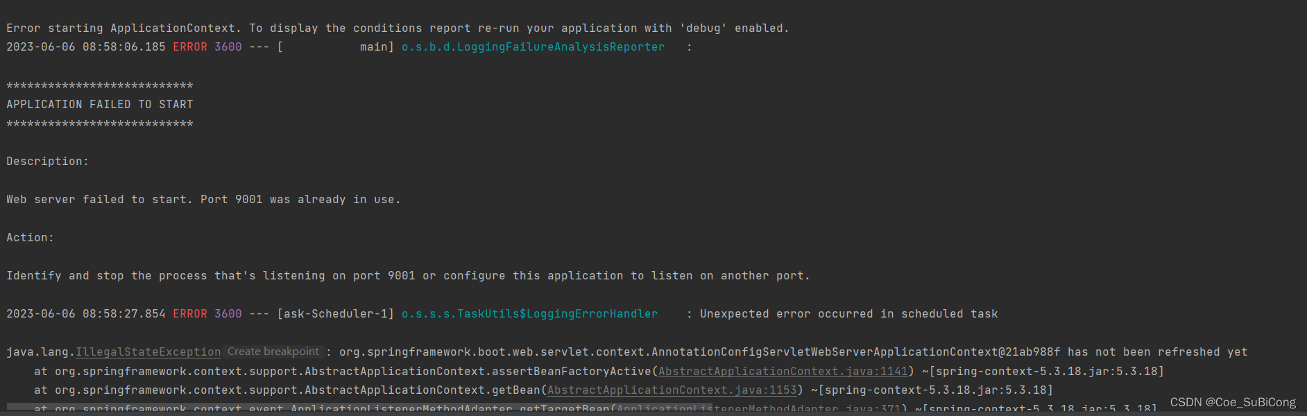  server failed to start. Port 9001 was already in use.端口号被占用CSDN博客