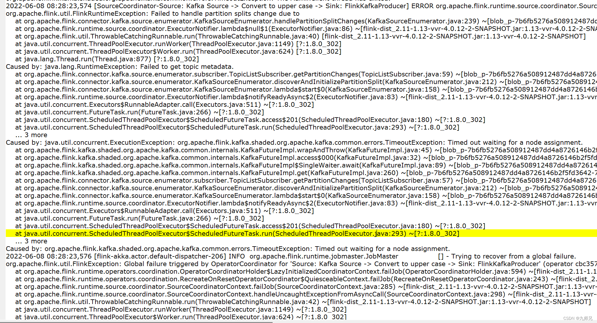 timed out waiting for a node assignment flink