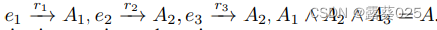 e1 r1 -→ A1, e2 r2 -→ A2, e3 r3 -→ A2, A1 ∧ A2 ∧ A3 = A