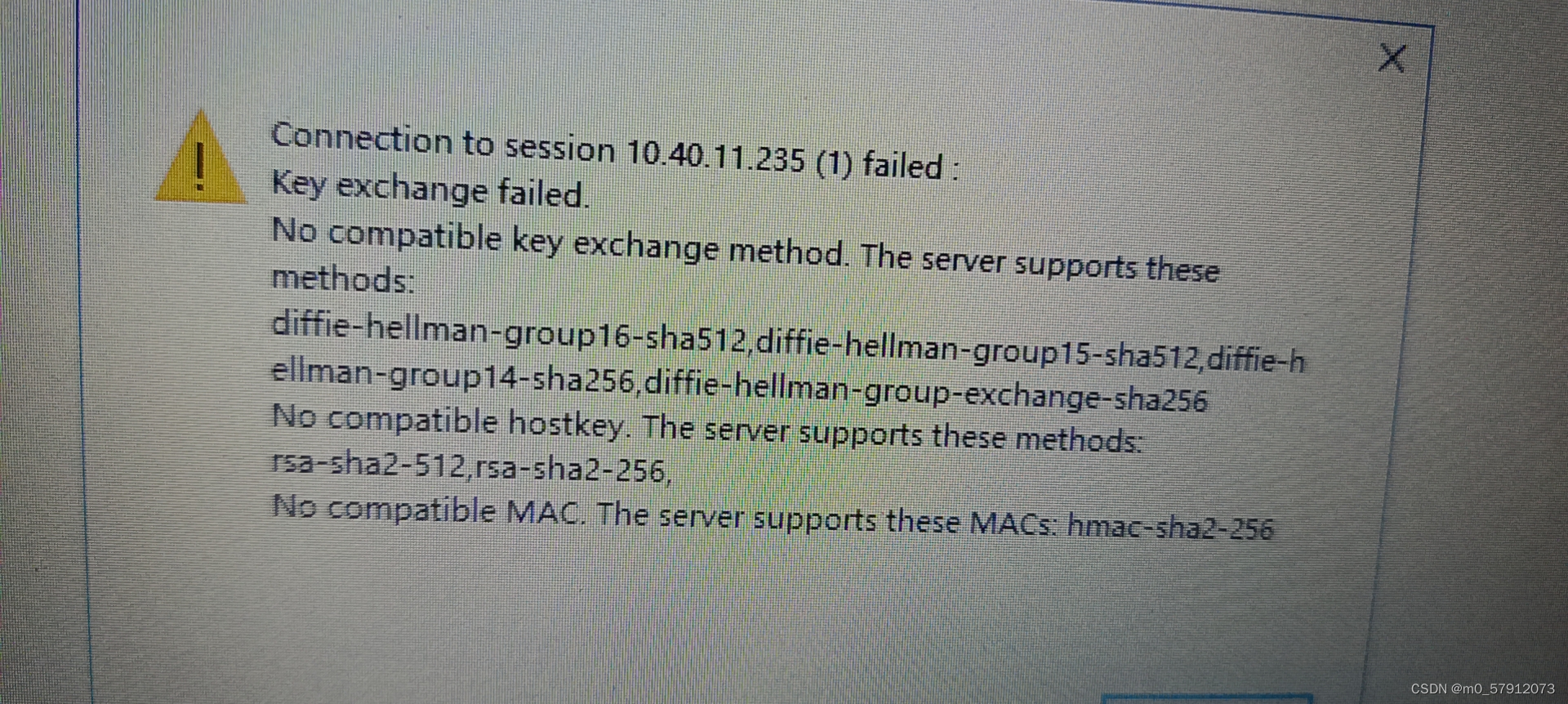 SSH登录失败提示Key exchange failed
