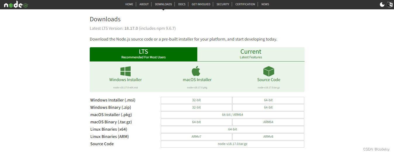 这里选择了LTS .msi 64bit