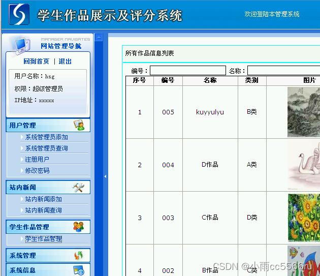 asp.net+sqlserver+c#学生作品展示及评分系统