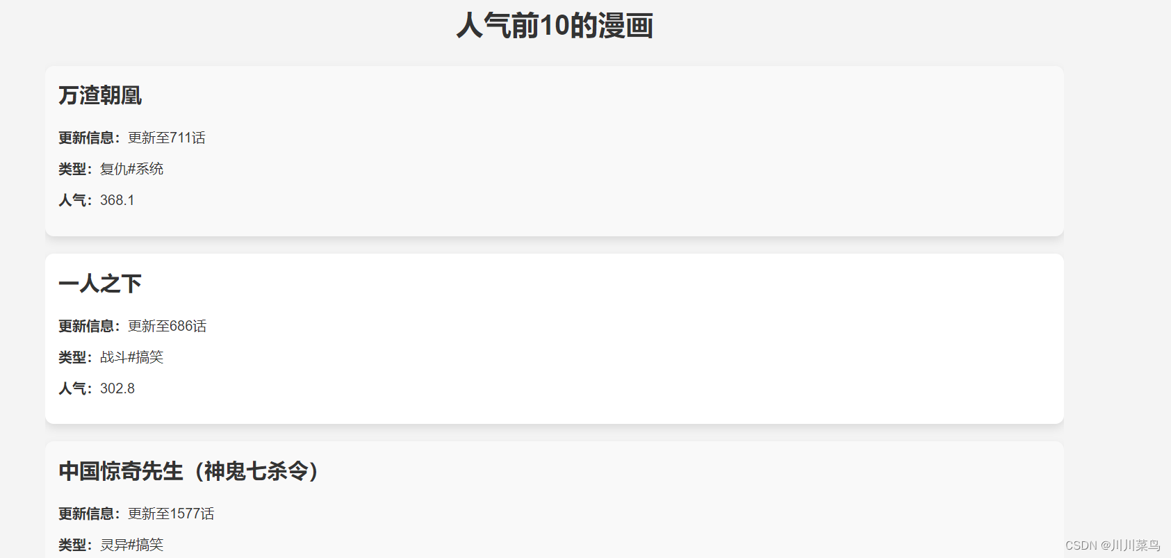 爬虫项目（12）：正则、多线程抓取腾讯动漫，Flask展示数据