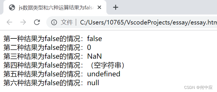 js数据类型和六种运算结果为false的情况