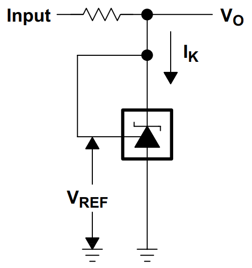 5v時,內部運放輸出電壓升高,內部npn三極管ib 增大,穩壓器ik電流增大