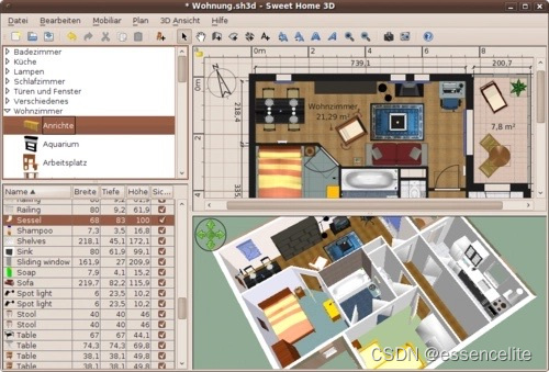 软件用法-室内设计软件sweethome3D快速建模房屋和模拟装修