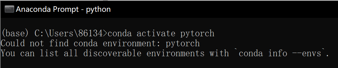 问题：Could not find conda environment_environmentnamenotfound: could not