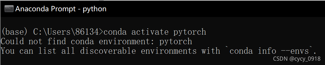 问题：Could not find conda environment_environmentnamenotfound: could not