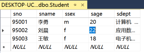 将表student中学生95002的年龄改为22