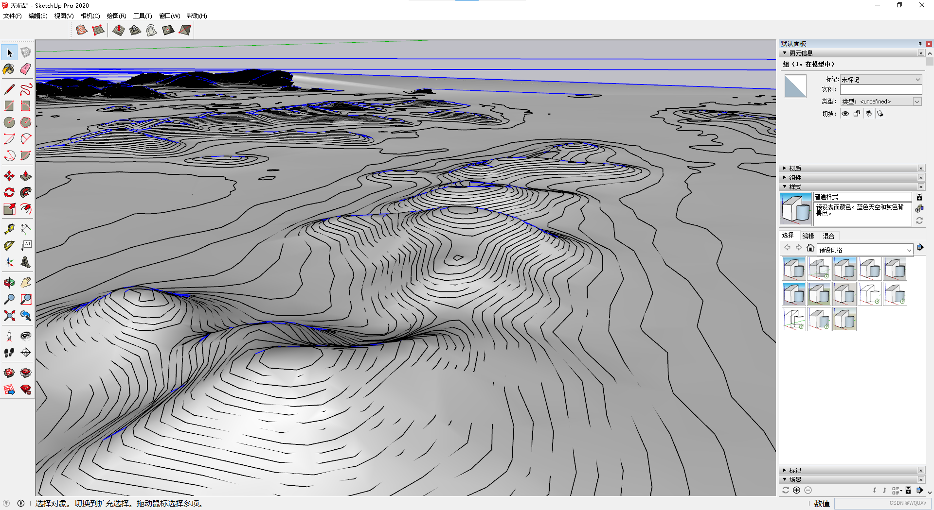 利用global mapper导出等高线 在sketch up制作三维模型